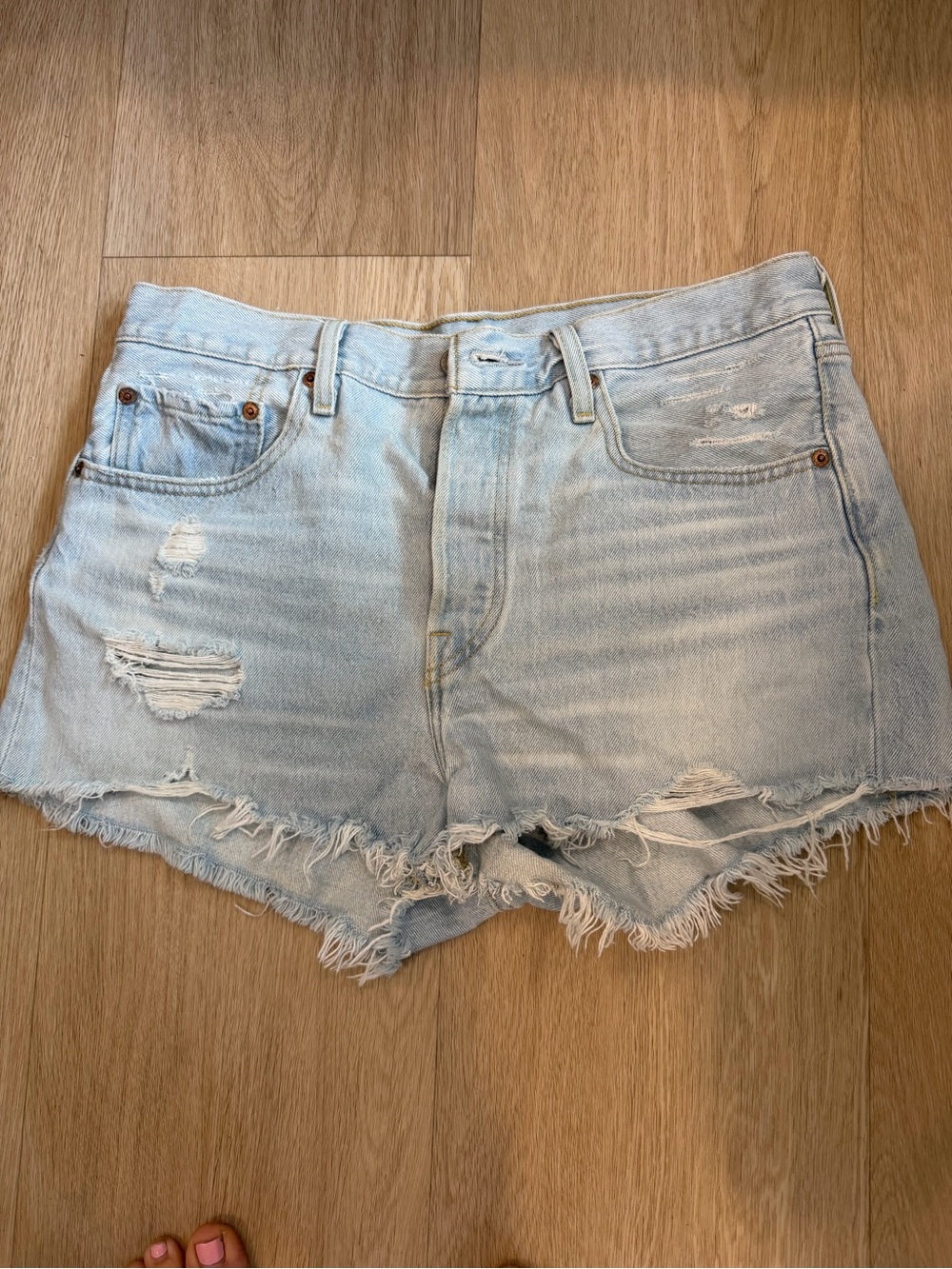 Levi 501 Light Wash Distressed Denim Shorts - Women